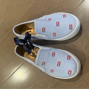 Janie and Jack size 11 Light Blue Slip-On with Flag Pattern